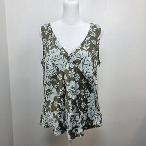 Mossimo Green Blue Floral 100% Silk Babydoll Y2K Sleeveless Blouse Size XL